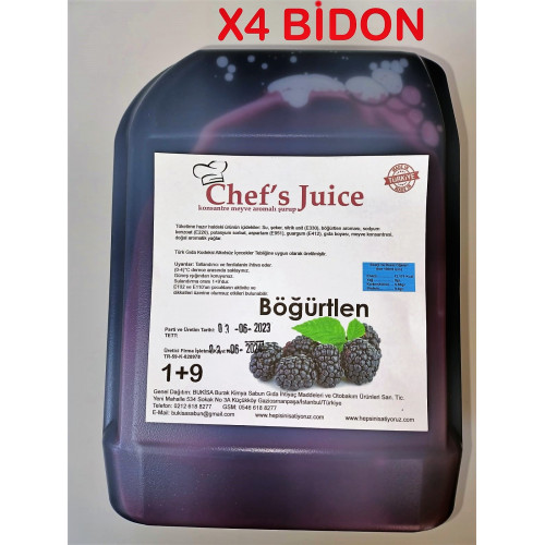 Chef's Juice Konsantre Meyve Aromalı Şurup 1+9 Böğürtlen 5 lt X 4 BİDON