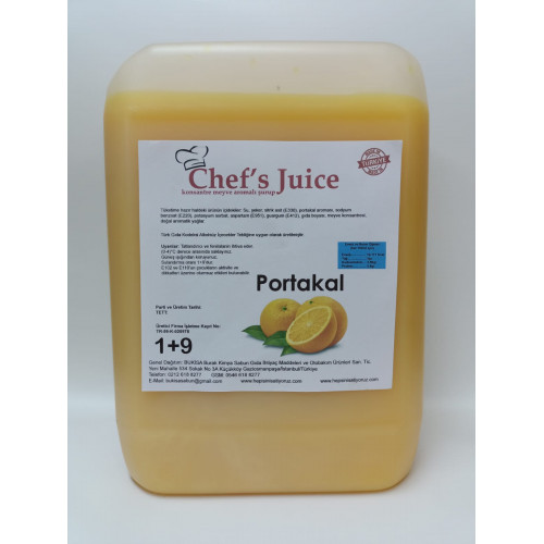 chef's juice konsantre meyve aromalı şurup 1+9 portakal 5 lt