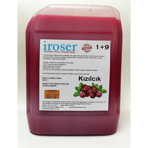 iroser konsantre meyve aromalı şurup 1+9 kızılcık 5 lt