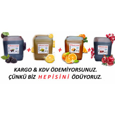 Shurup  Konsantre Meyve Aromalı İçecek  4 ' Lü Karadut  + Limon + Portakal + Nar  5,7 kg  1+9