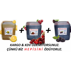 Shurup Konsantre Meyve Aromalı İçecek  3 ' Lü + Limon + Vişne + Karadut 5,7 kg  1+9