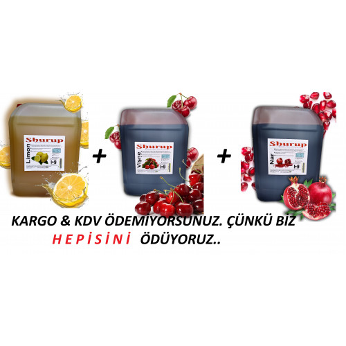 Shurup Konsantre Meyve Aromalı İçecek  3 ' Lü  Limon + Vişne + Nar  5,7 kg  1+9