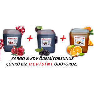 Shurup Konsantre Meyve Aromalı İçecek  3 ' Lü  Nar + Karadut + Portakal  5,7 kg  1+9