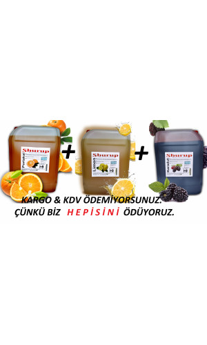 Shurup  Konsantre Meyve Aromalı İçecek  3 ' Lü Portakal + Limon + Karadut 5,7 kg  1+9 