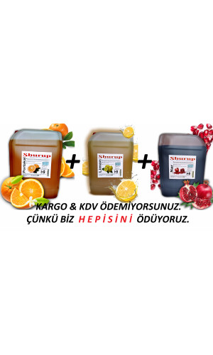 Shurup Konsantre Meyve Aromalı İçecek  3 ' Lü Portakal + Limon + Nar 5,7 kg  1+9