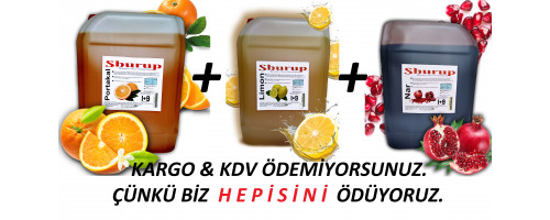 Shurup Konsantre Meyve Aromalı İçecek  3 ' Lü Portakal + Limon + Nar 5,7 kg  1+9