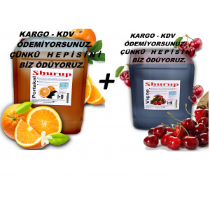Shurup Konsantre Meyve Aromalı İçecek 2 'Li Portakal + Vişne  5,7 kg  1+9