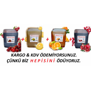 Shurup  Konsantre Meyve Aromalı İçecek  4 ' Lü   Vişne + Limon + Portakal + Nar  5,7 kg  1+9